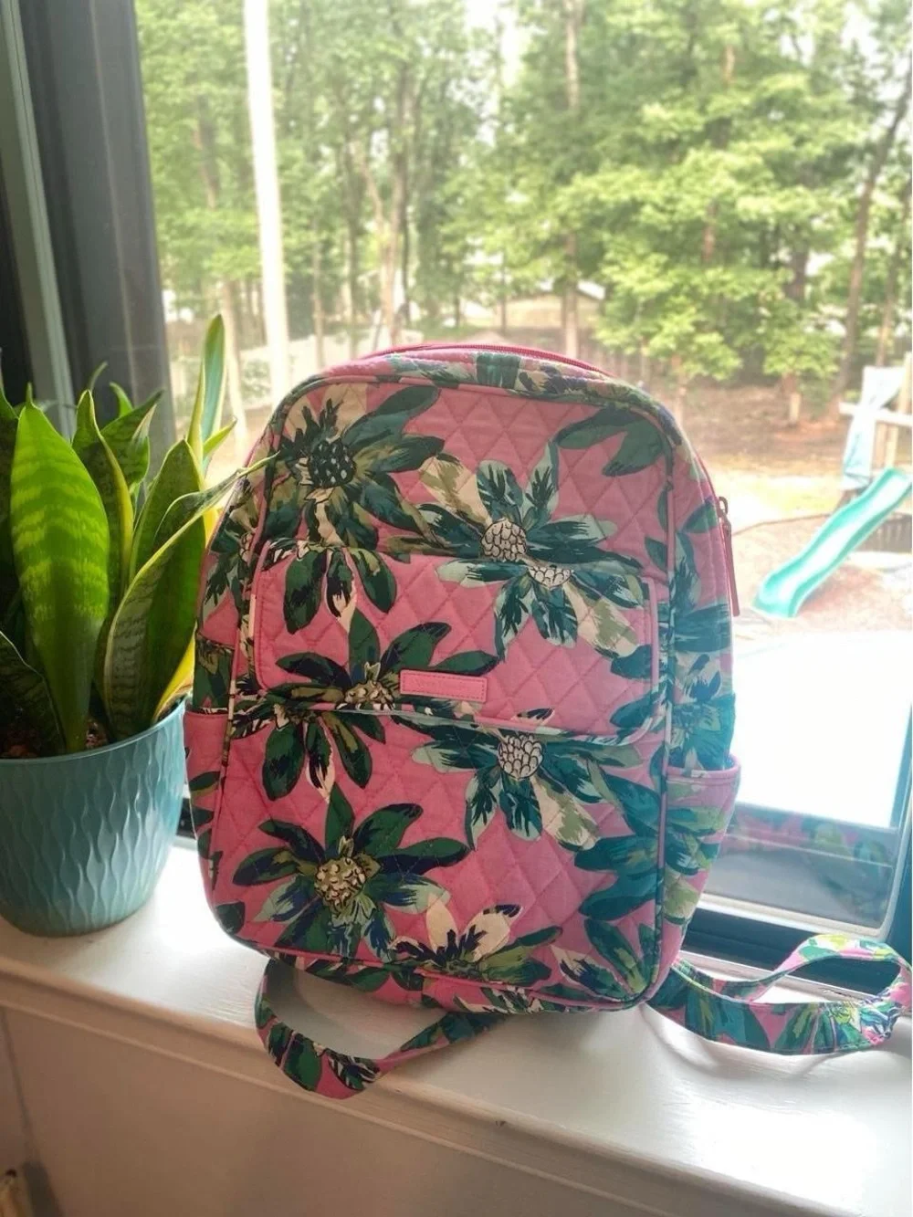Vera Bradley Coral Floral Quilted Backpack with Matching Wristlet